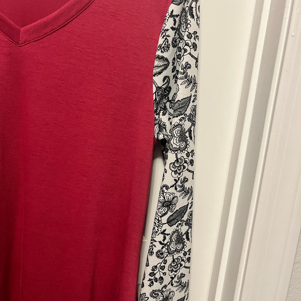 LuLaRoe Burgundy Dress with Monochrome Sleeves - Picture 3 of 6